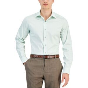 Alfani Mens Alfatech's Repreve Button Down Dress Shirt, Green, NWT